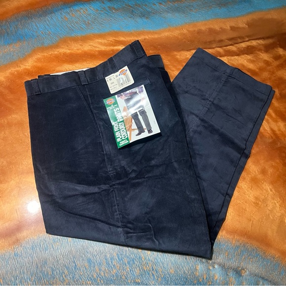 Vintage NOS Dickies Corduroy Flat Front Pants 50x30 Made in USA dark blue